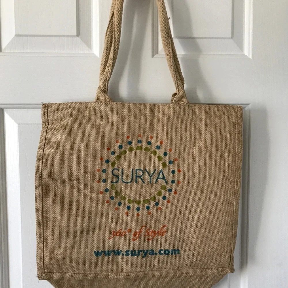 Surya burlap tote bag